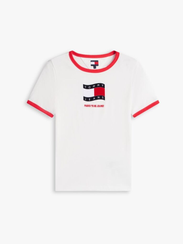 White Wavy Flag Contrast Ringer T-Shirt  Women