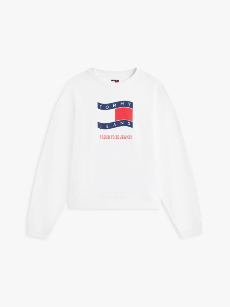 White Wavy Flag Sueded Terry Boxy Sweatshirt  Women
