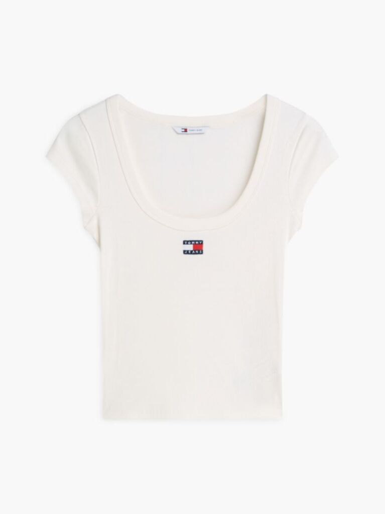 White Tommy Badge Scoop Neck Slim T-Shirt  Women