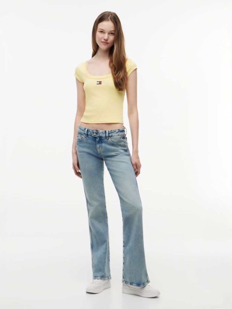 Yellow Tommy Badge Scoop Neck Slim T-Shirt  Women