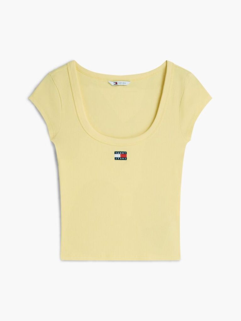 Yellow Tommy Badge Scoop Neck Slim T-Shirt  Women