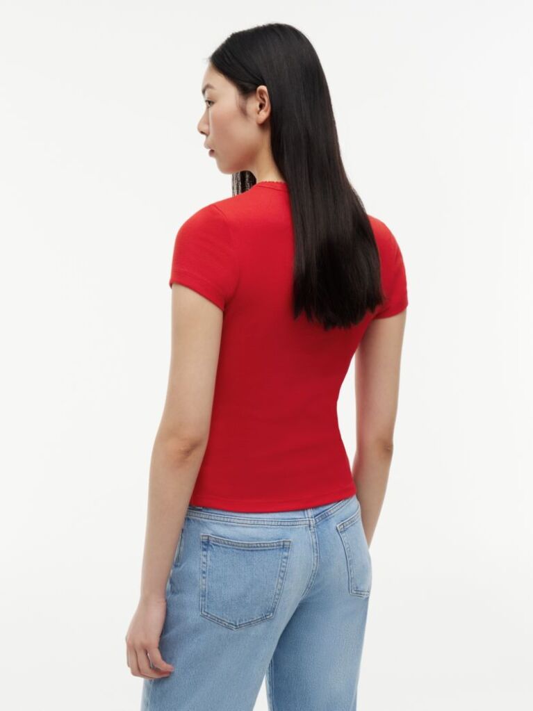 Κόκκινο T-Shirt Ribbed Με Λογότυπο Σε Στενή Γραμμή  Γυναίκες
