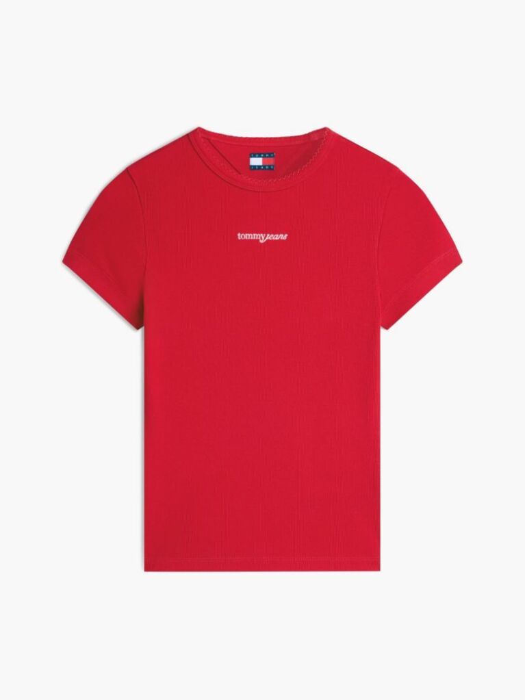 Κόκκινο T-Shirt Ribbed Με Λογότυπο Σε Στενή Γραμμή  Γυναίκες