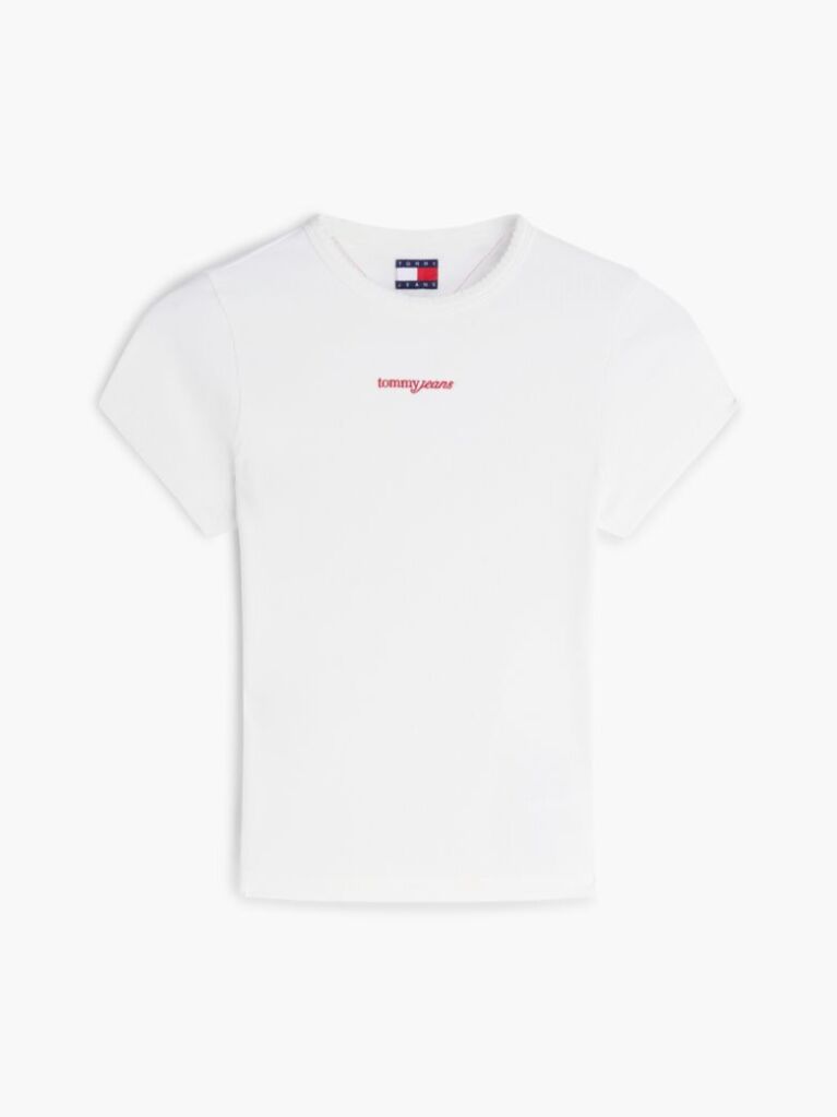 Άσπρο T-Shirt Ribbed Με Λογότυπο Σε Στενή Γραμμή  Γυναίκες