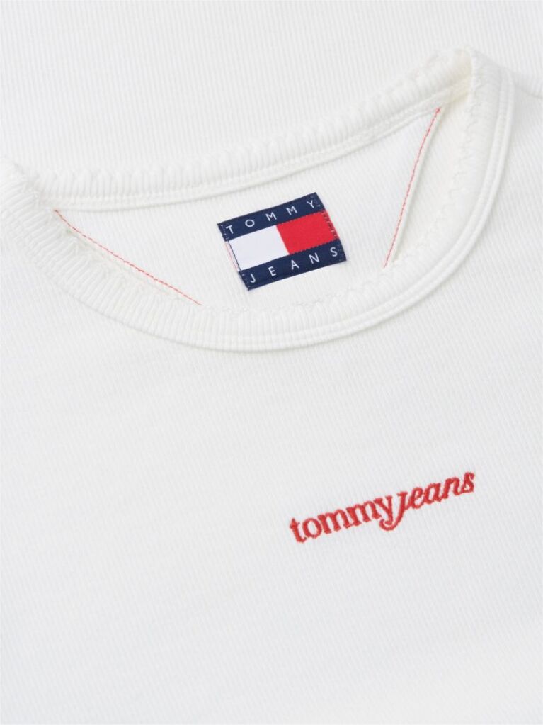 Άσπρο T-Shirt Ribbed Με Λογότυπο Σε Στενή Γραμμή  Γυναίκες