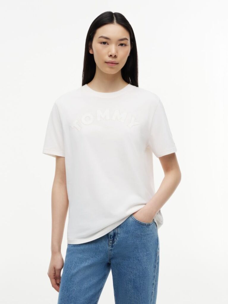 Άσπρο Άνετο Βαμβακερό T-Shirt  Γυναίκες