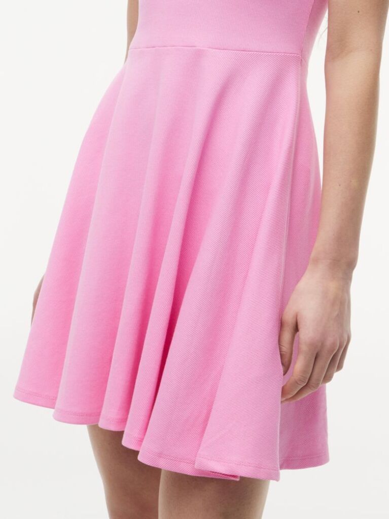 Pink Ribbed Fit And Flare Mini Polo Dress  Women