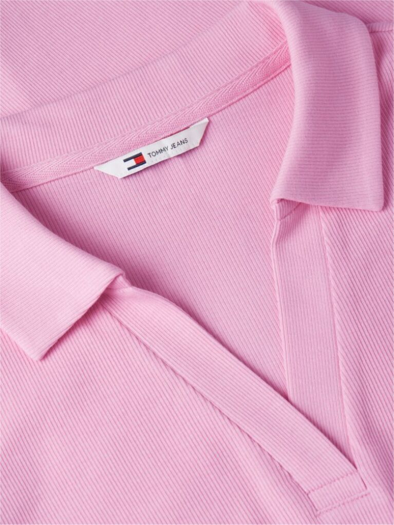 Pink Ribbed Fit And Flare Mini Polo Dress  Women