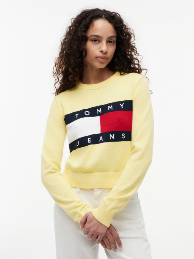 Yellow Tommy Flag Crew Neck Jumper  Women