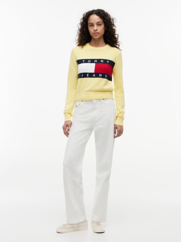 Yellow Tommy Flag Crew Neck Jumper  Women