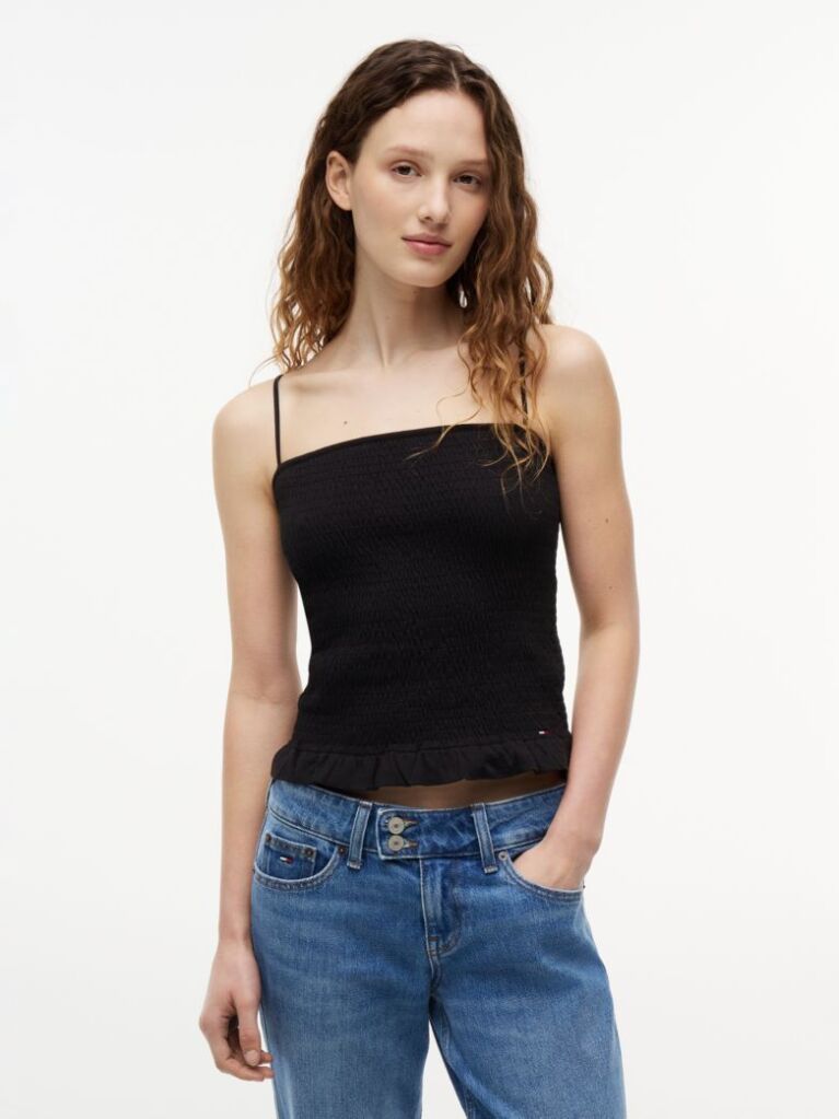 Black Smock Slim Strap Top  Women