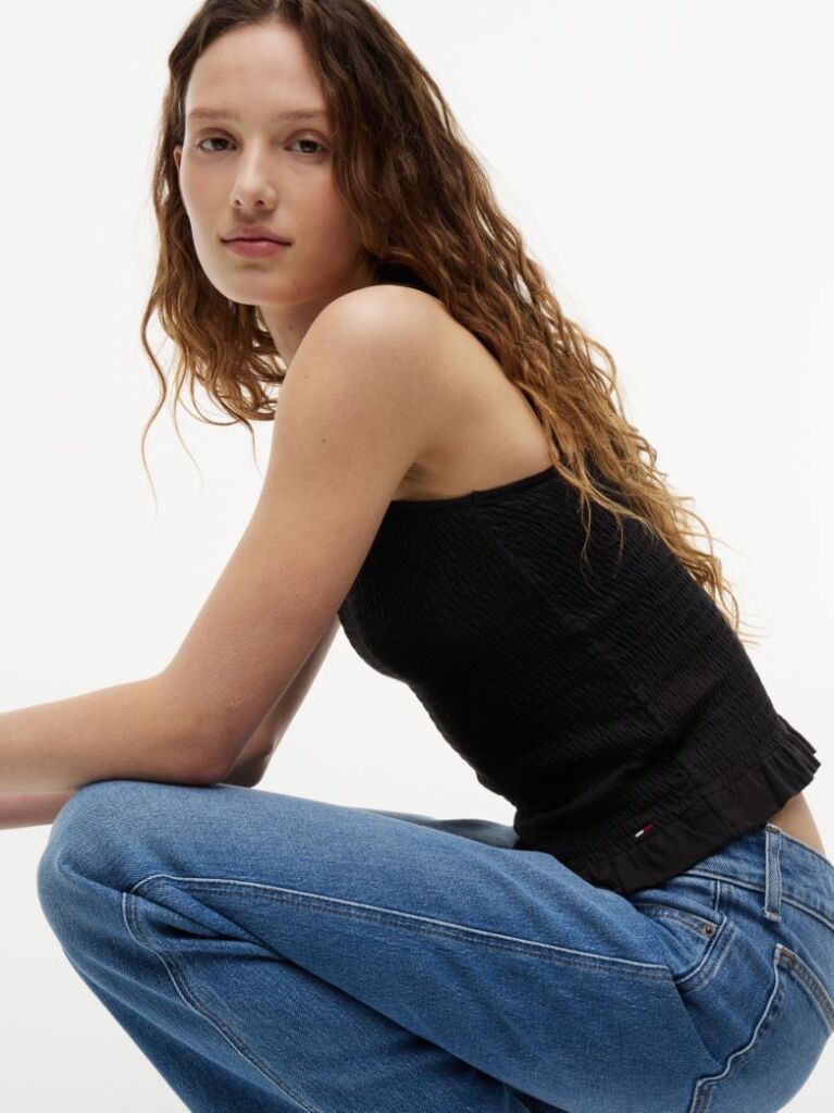 Black Smock Slim Strap Top  Women
