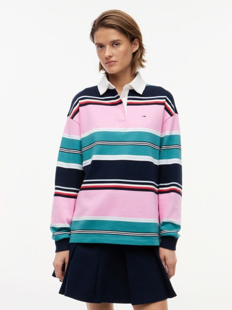 Multi Mixed Stripe Relaxed Rugby Shirt  Women