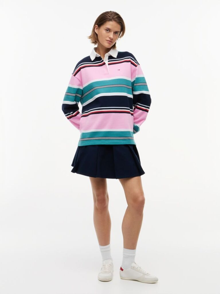 Multi Mixed Stripe Relaxed Rugby Shirt  Women