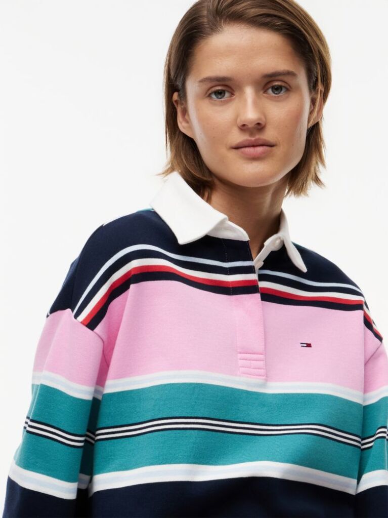 Multi Mixed Stripe Relaxed Rugby Shirt  Women
