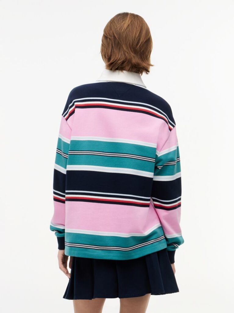 Multi Mixed Stripe Relaxed Rugby Shirt  Women