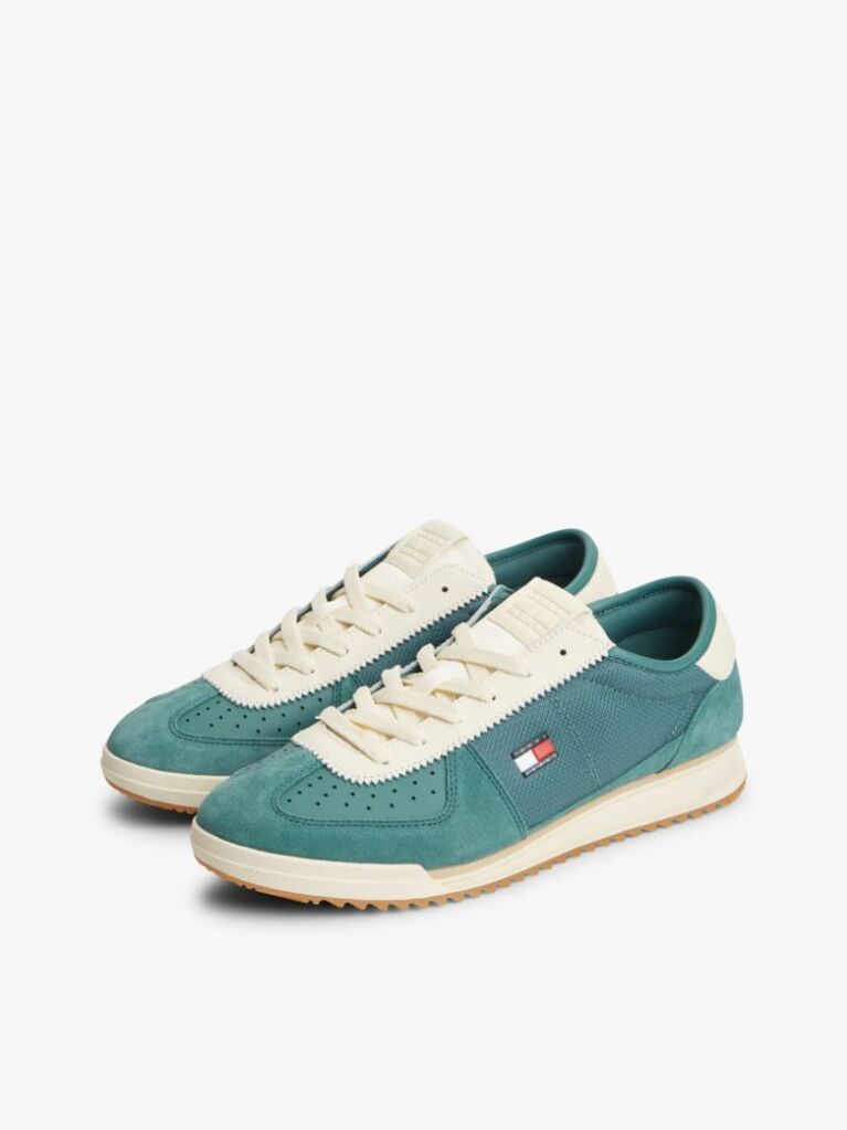Multi Retro Leather Mixed Texture Serrated Trainers  Men