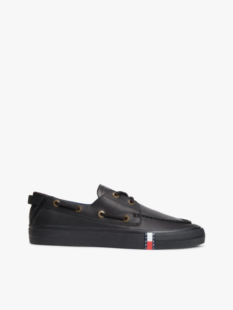 Black Archive Flag Stripe Leather Boat Shoes  Men