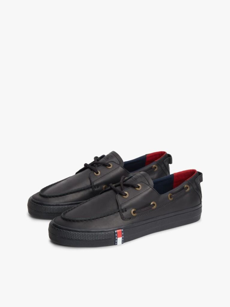 Black Archive Flag Stripe Leather Boat Shoes  Men