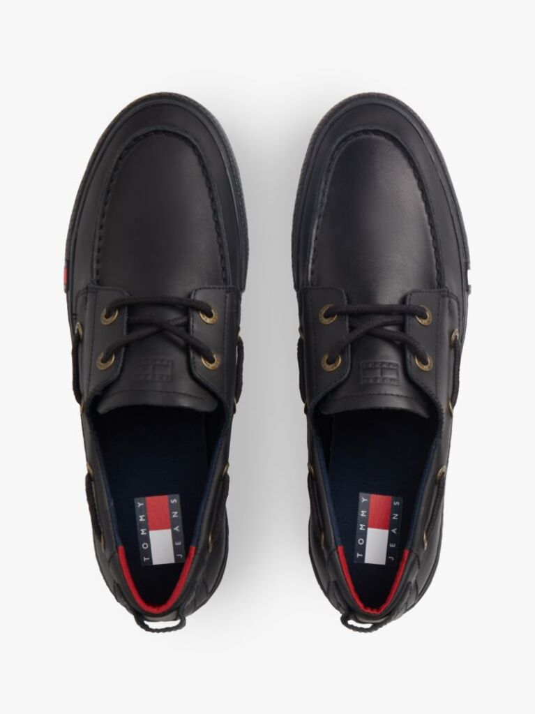 Black Archive Flag Stripe Leather Boat Shoes  Men