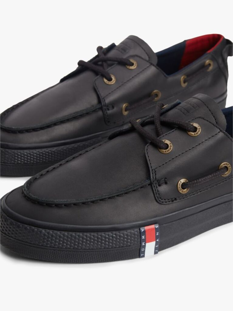 Black Archive Flag Stripe Leather Boat Shoes  Men
