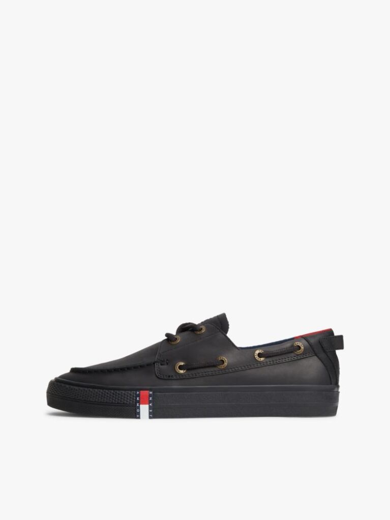 Black Archive Flag Stripe Leather Boat Shoes  Men