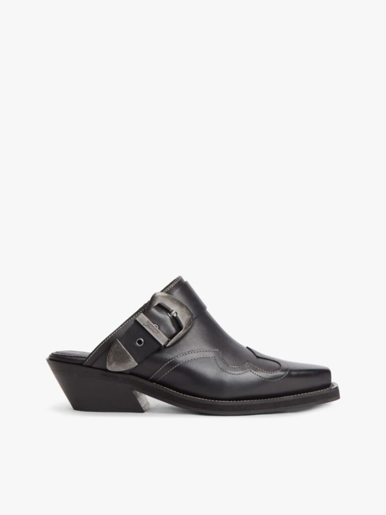 Black Archive Leather Cowboy Mules  Women