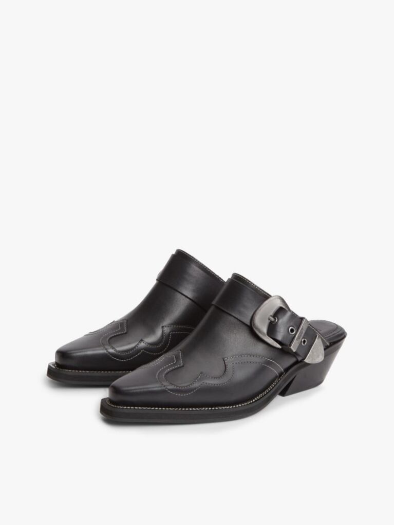 Black Archive Leather Cowboy Mules  Women