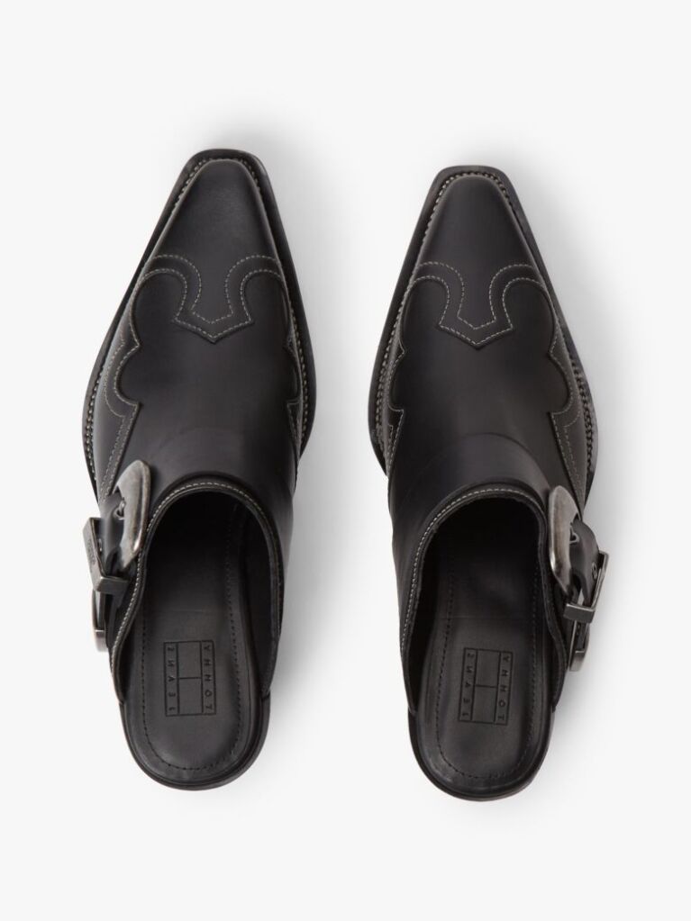 Black Archive Leather Cowboy Mules  Women