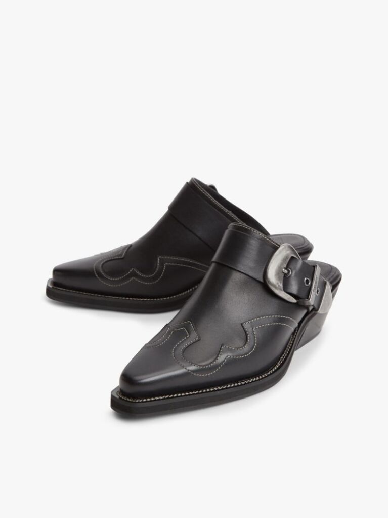 Black Archive Leather Cowboy Mules  Women