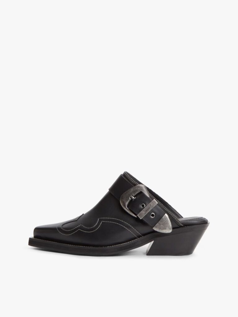 Black Archive Leather Cowboy Mules  Women