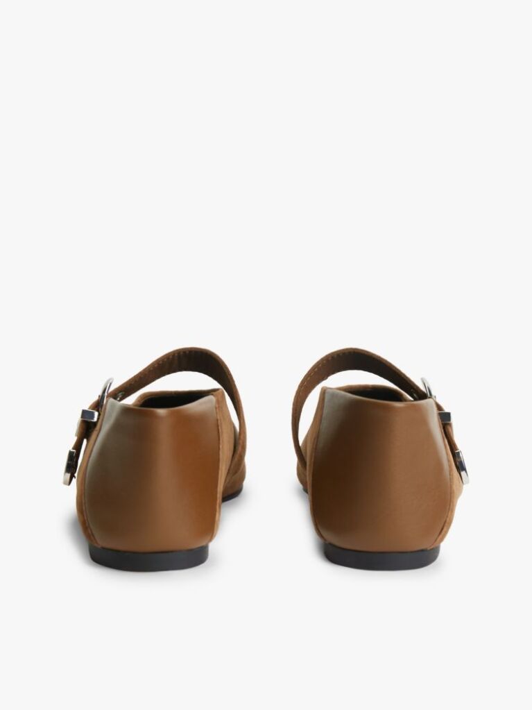 Brown Suede Buckle Square Toe Ballerinas  Women