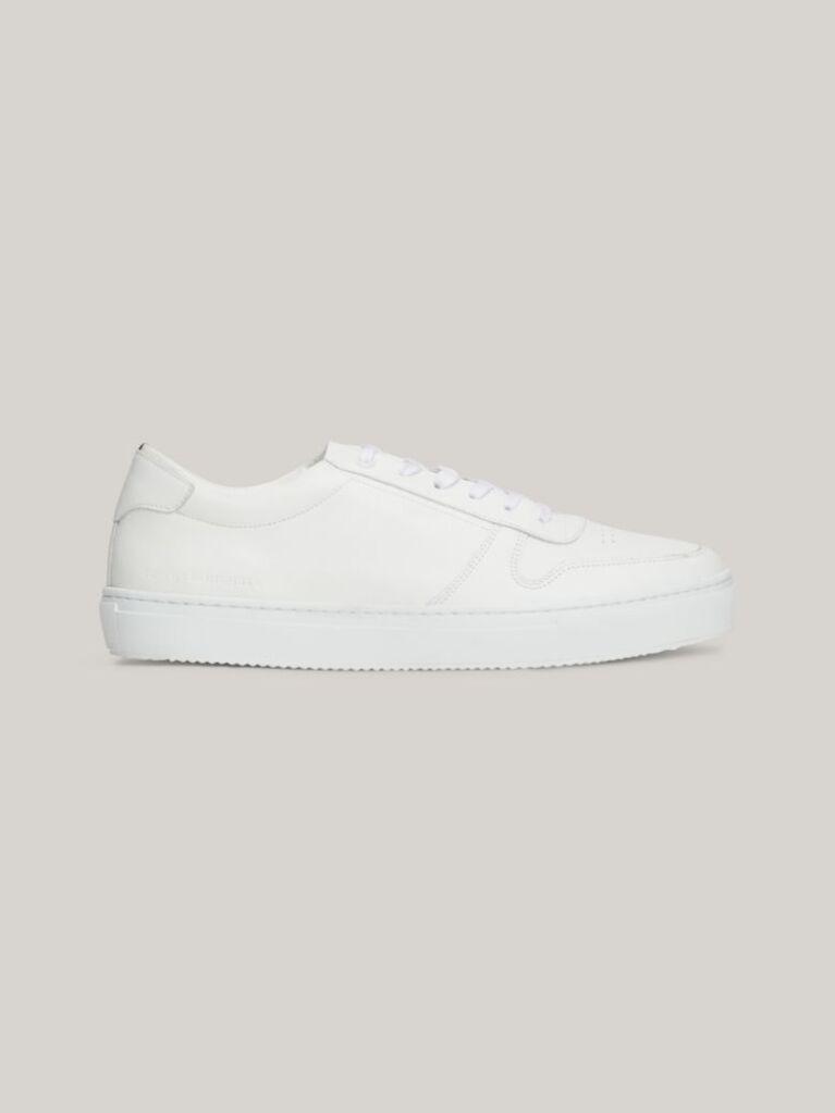 Άσπρο Δερμάτινα Sneakers Με Cupsole Και Ανάγλυφο Λογότυπο  Άνδρες