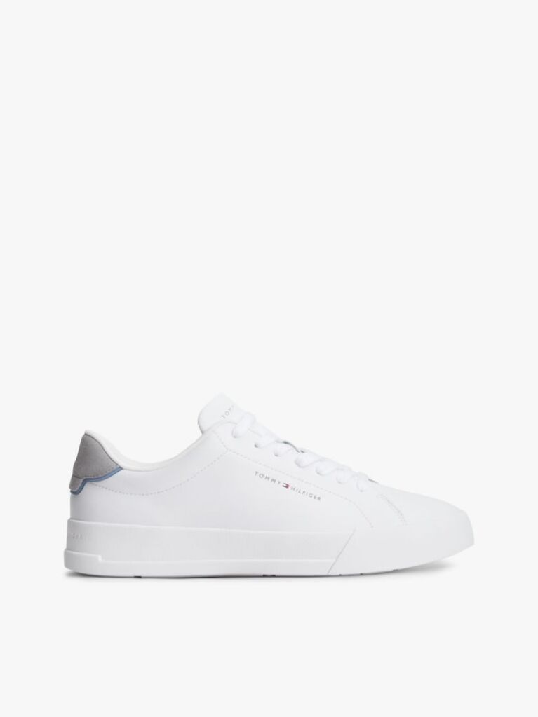 White Pebble Grain Court Trainers  Men