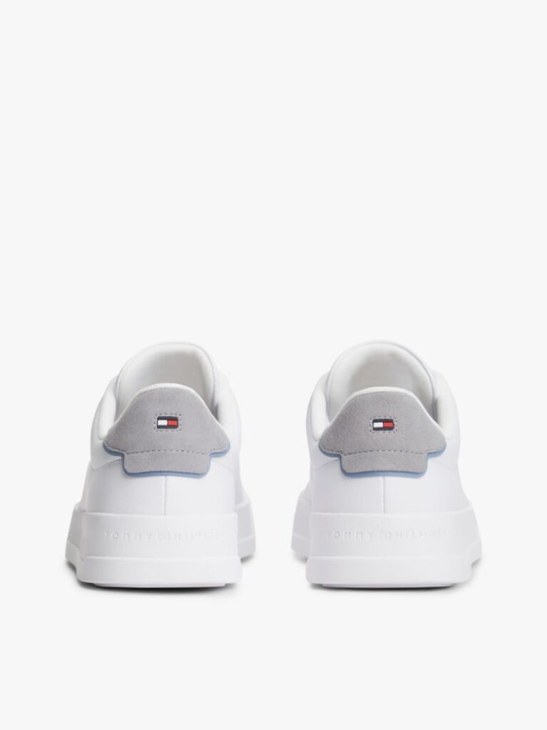 White Pebble Grain Court Trainers  Men