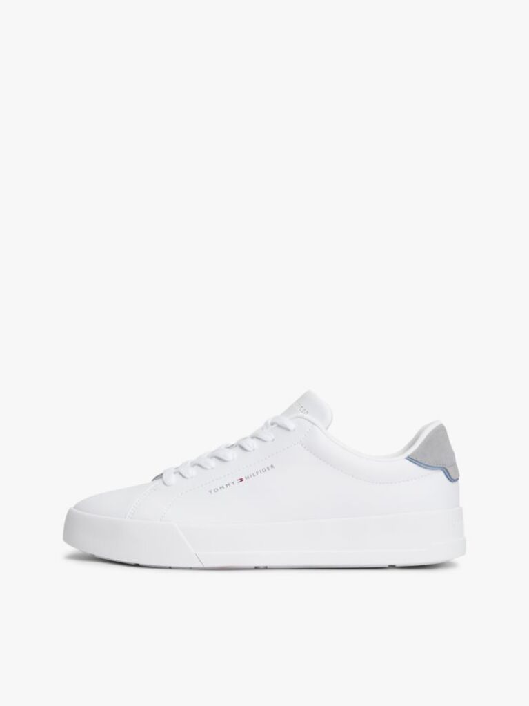 White Pebble Grain Court Trainers  Men