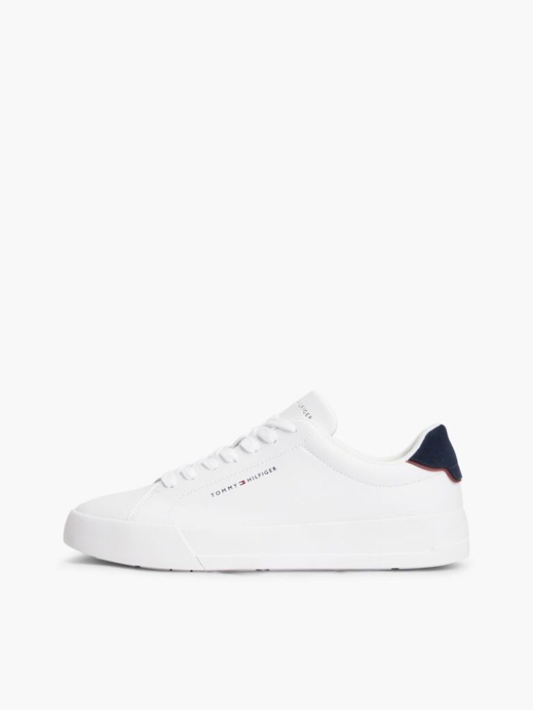 White Pebble Grain Court Trainers  Men