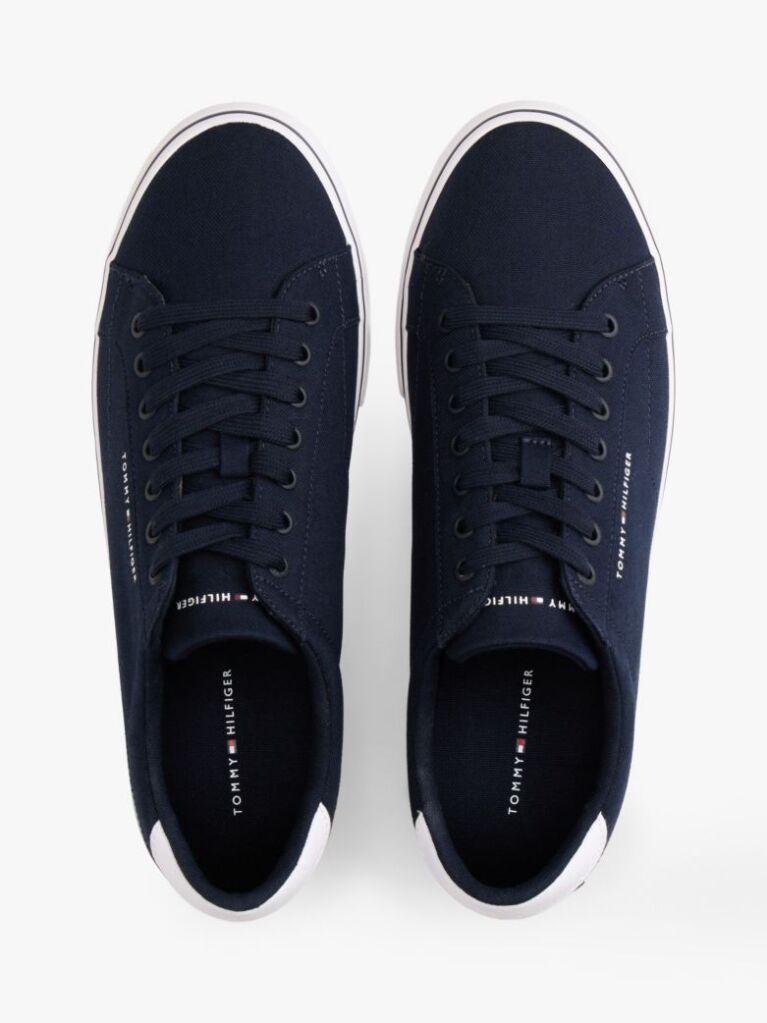 Blue Canvas Embossed Trainers  Men