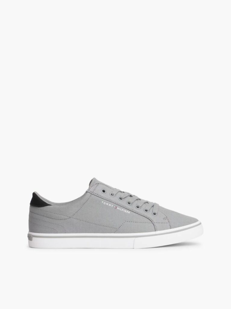 Grey Canvas Embossed Trainers  Men