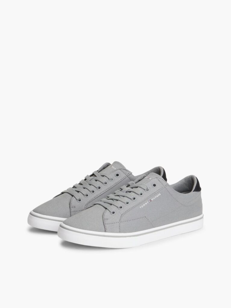 Grey Canvas Embossed Trainers  Men