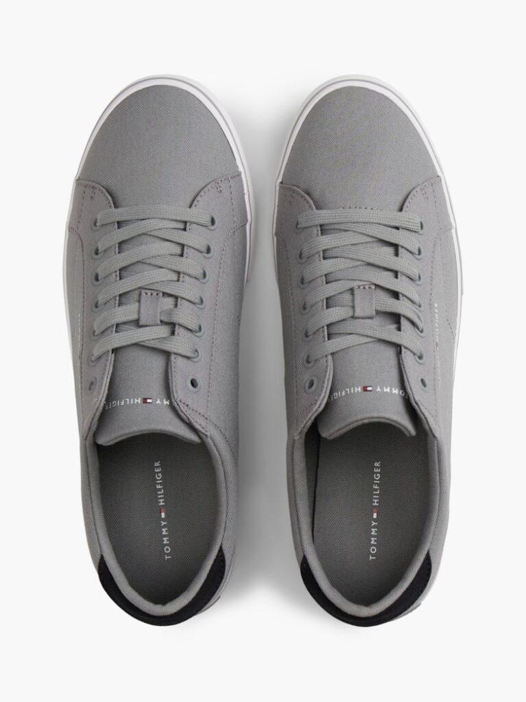 Grey Canvas Embossed Trainers  Men