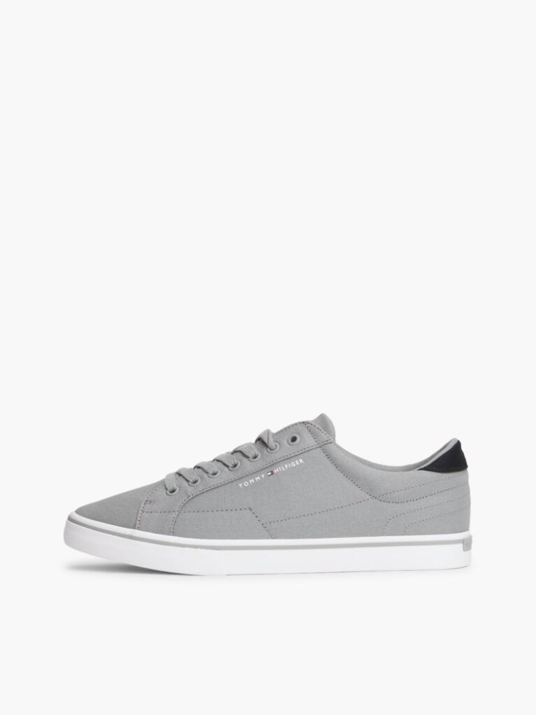 Grey Canvas Embossed Trainers  Men