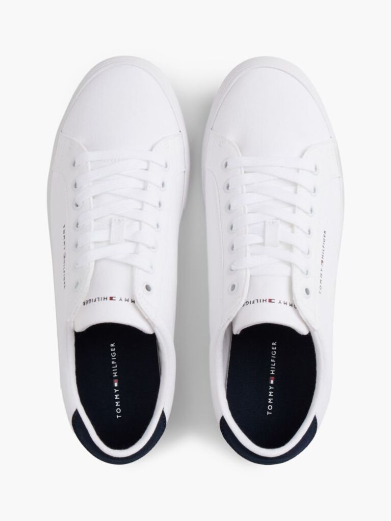 White Canvas Embossed Trainers  Men