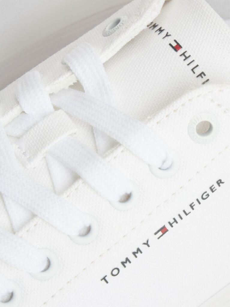 White Canvas Embossed Trainers  Men