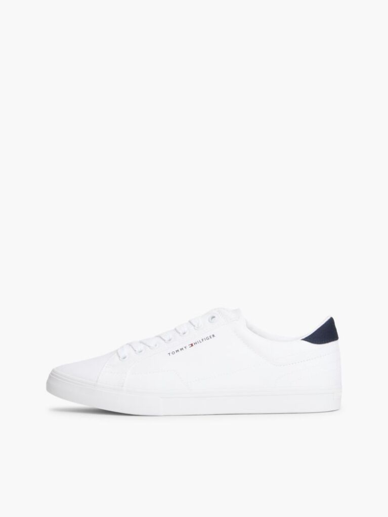 White Canvas Embossed Trainers  Men