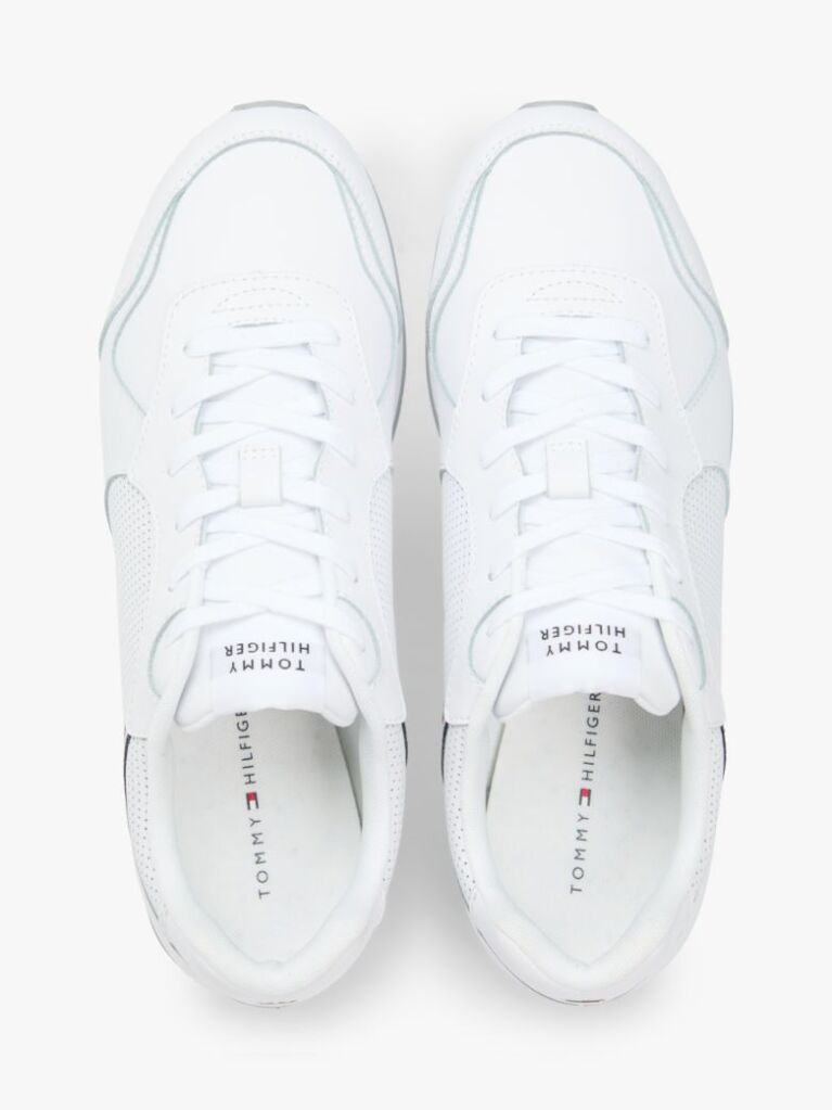 White Signature Tape Trainers With Leather  Men