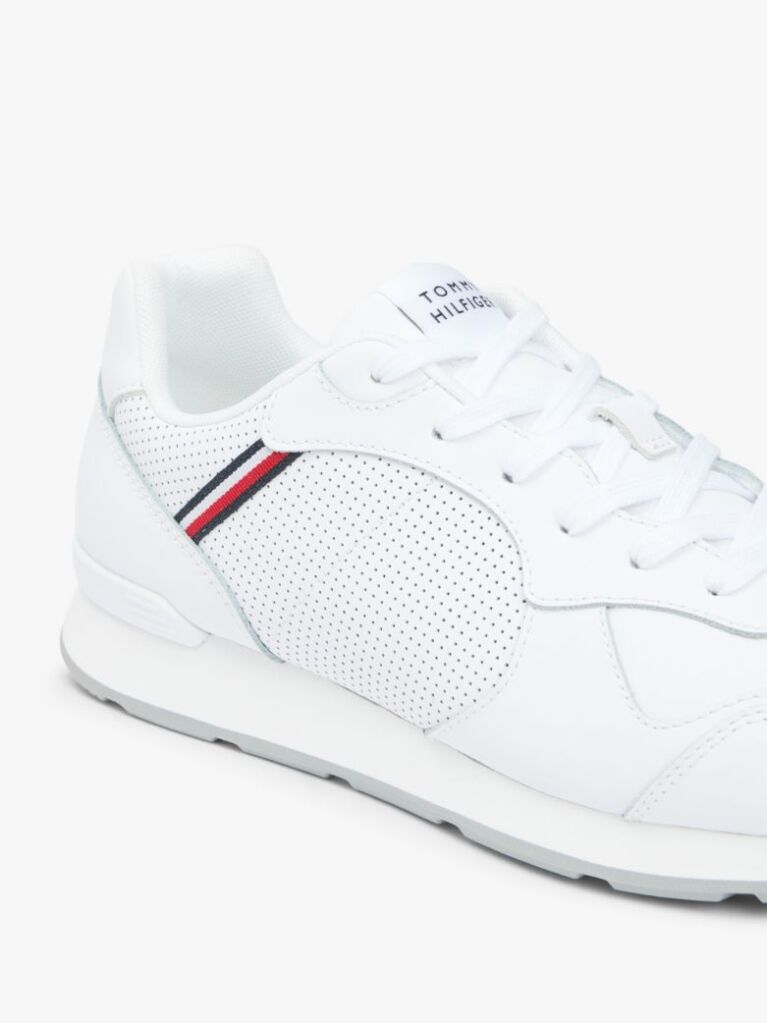 White Signature Tape Trainers With Leather  Men