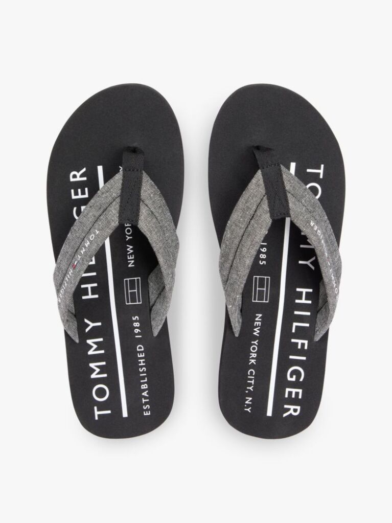 Black Pure Linen Chambray Jacquard Flip-Flops  Men