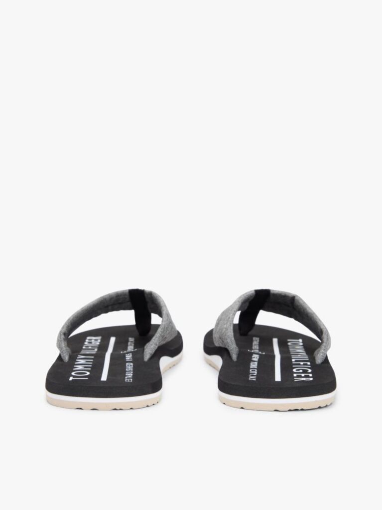 Black Pure Linen Chambray Jacquard Flip-Flops  Men