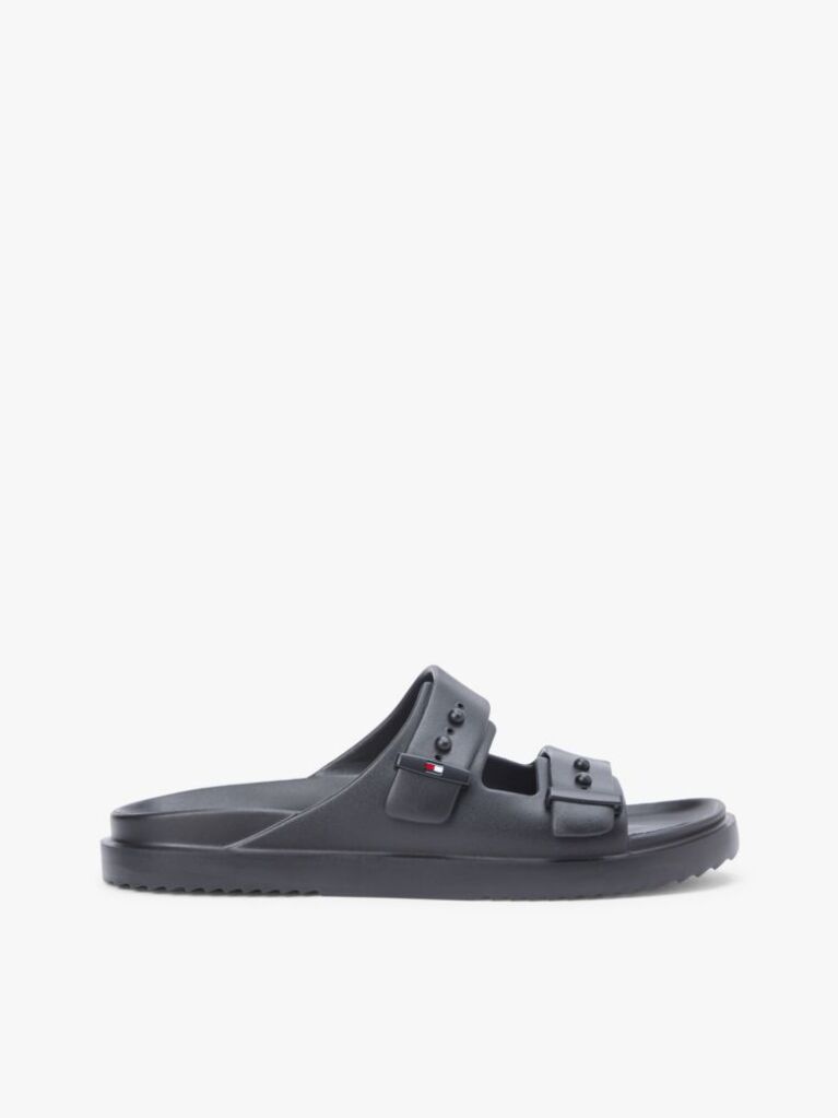 Black Lightweight Pin Buckle Serrated Pool Slides  Men